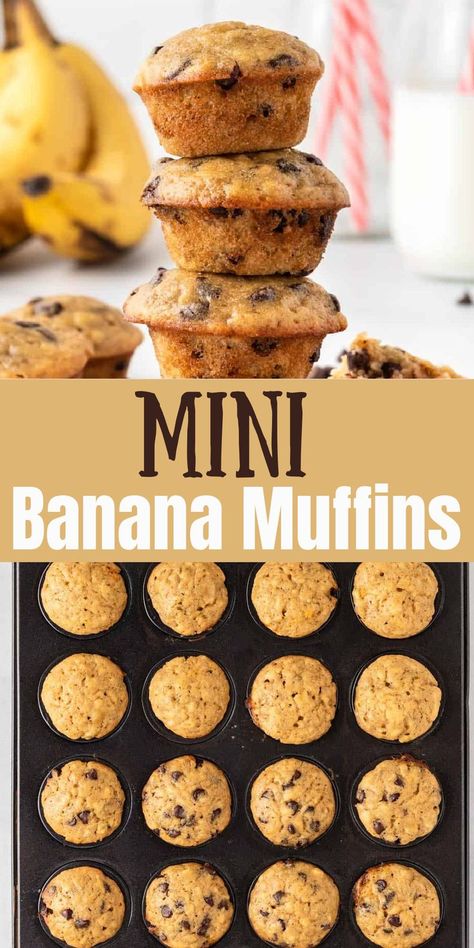 Banana Recipes For Toddlers, Mini Muffins Healthy, Banana Bread Mini Muffins, Banana Chocolate Chip Mini Muffins, Mini Banana Bread, Kid Muffins, Banana Bread Muffins Easy, Mini Muffin Recipe, Mini Banana Muffins