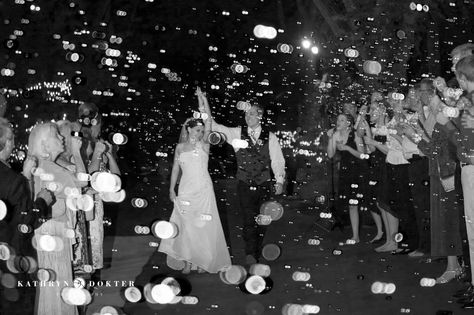 This couple did an awesome bubble send off at the end of the evening!  Check out the photos! | Tapestry House Wedding and Event Center | Photo by Kathyrn Dokter Photography Wedding Bubble Exit Night, Wedding Exit Bubbles At Night, Bubble Send Off Wedding Night, Night Wedding Send Off, Small Fall Wedding, Bubble Send Off, Wedding Send Off Ideas, Nighttime Wedding, Send Off Ideas