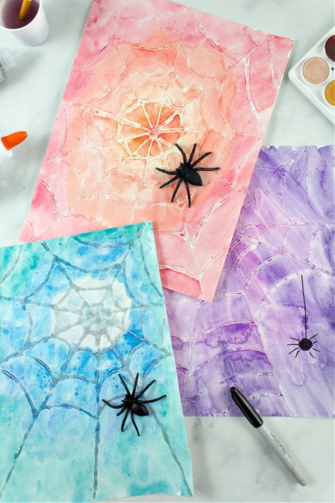 Cool Watercolor Spider Web Art Project for Kids Watercolor Spider Web, Spider Web Art, Spider Web Craft, Spider Web Drawing, Sunflower Craft, Cool Watercolor, Homemade Watercolors, Sunflower Crafts, Art Project For Kids