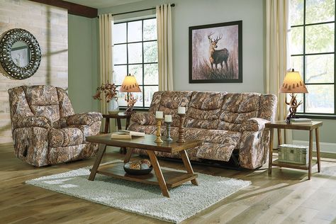 On the hunt for a comfortably cool way to kick back? 🦆 https://www.furniturecart.com/gladewater-camo-reclining-living-room-set-6410588-6410529-signature-design.html Camo Living Rooms, Camo Furniture, Sofa And Recliner, Camo Room, Modern Couches Living Room, Recliner Living Room, Furniture Concept, Living Room Recliner, Maids Room