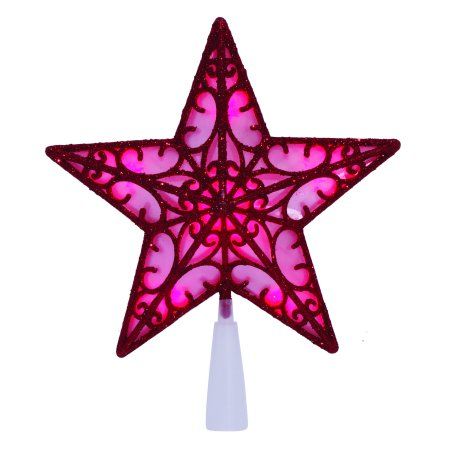 Holiday Time 9-Inch LED Tree Topper, Red Lights, Indoor Use Only Led Tree Topper, Christmas Tree Topper Red, Live Christmas Trees, Toppers Diy, Silver Theme, Led Christmas Tree, Star Tree, Red Led Lights, Red Lights