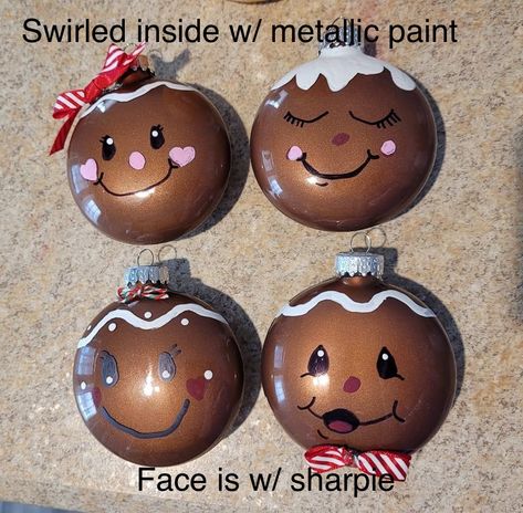 Painted Gingerbread Ornaments Diy, Gingerbread Faces Painting, Gingerbread Diy Ornaments, Diy Gingerbread Ornaments, Classroom Christmas Gifts, Disney Diy Christmas Ornaments, Gingerbread Diy Crafts, Gingerbread Diy, Santa Crafts