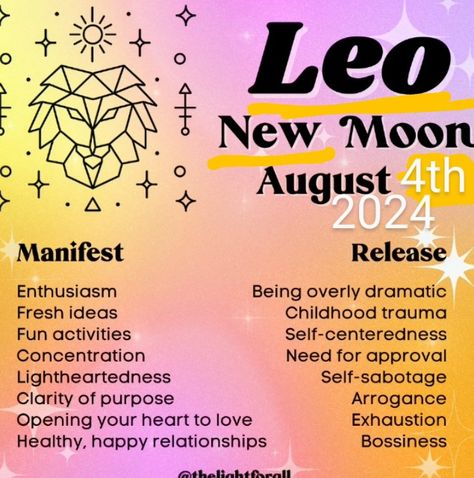 New Moon August 2024, New Moon In Leo, Moon In Leo, Happy Relationships, New Moon, Ritual, Happy New, Astrology, Moon