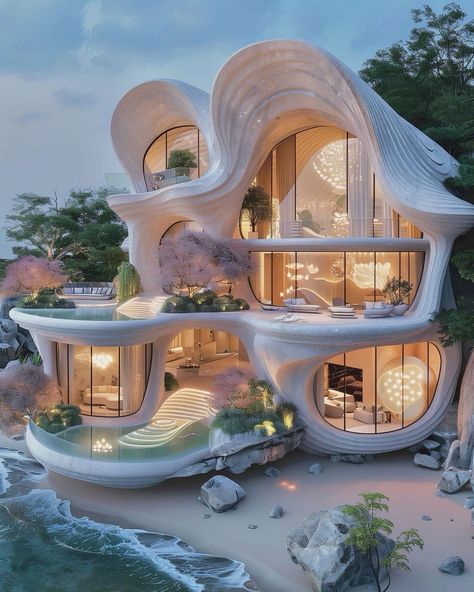 Seashell House, Floor Piano, Focus Design, Underwater House, Luxury Homes Exterior, Futuristic Home, Architecture Concept Diagram, Dream Life House, Unusual Homes