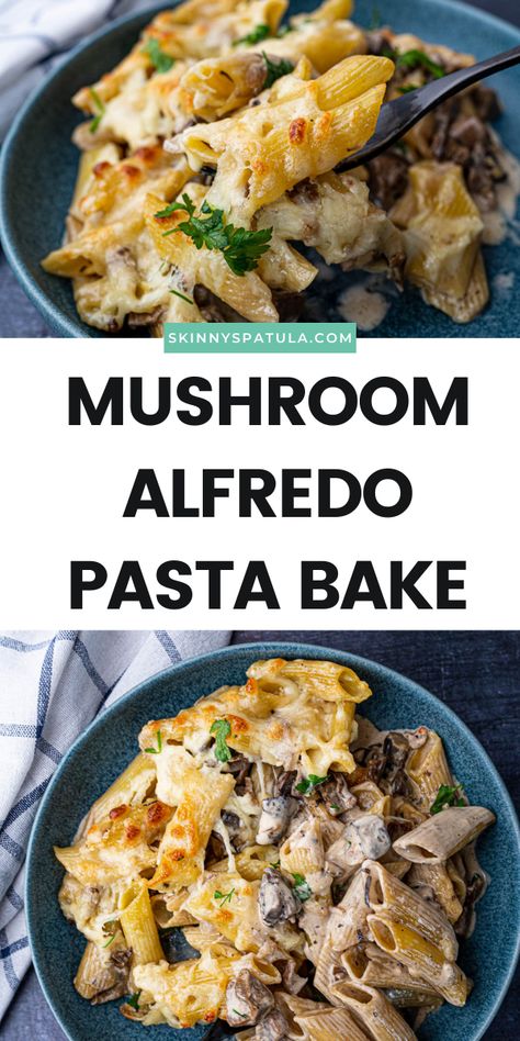 Mushroom Alfredo Pasta, Meatless Pasta Recipes, Vegetarian Alfredo, Mushroom Pasta Bake, Pasta Bake Vegetarian, Alfredo Pasta Bake, Mushroom Alfredo, Mushroom Recipes Pasta, Simple Family Meals