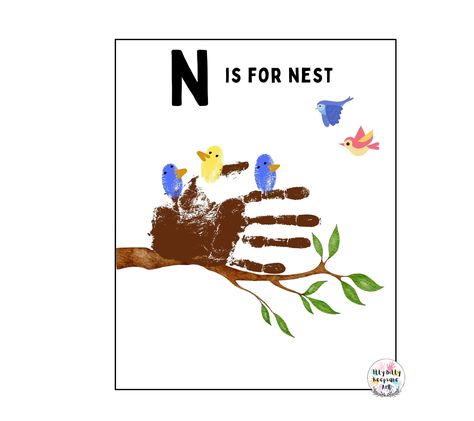 Letter N Handprint Craft Art Printable Template / Alphabet Crafts Letter N Activity For Preschoolers, N Handprint Craft, Letter N Handprint Craft, Letter N Handprint, N Crafts For Preschool, Letter N Crafts For Preschoolers, Letter N Craft, N Is For Nest, Fingerprint Artwork