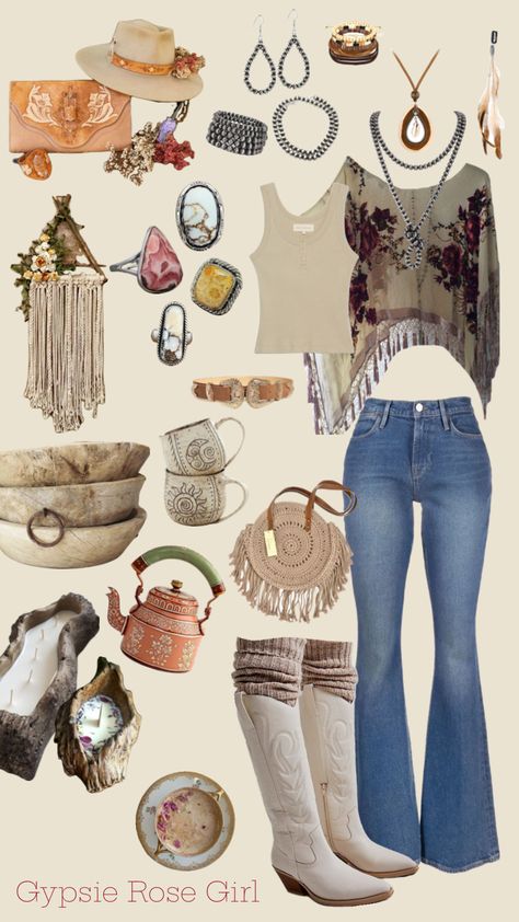 #westernoutfit #punchyoutfit #cowpoke #westernasthetic #cowboy #cowgirl #boho #bohoaesthetic Country Outfits Winter, Country Boho Outfit, Boho Country Outfits, Revamp Wardrobe, Punchy Outfits, Boho Fits, Cottagecore Outfits, Cowgirl Outfits, Cowboy Cowgirl