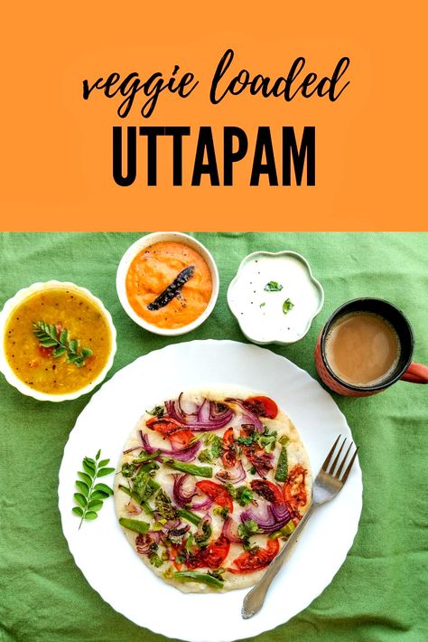 Uttapam recipe - #traditionalfood #southindian #breakfast made with fermented #dosa batter topped with vegetables Samosa Chat, Uttapam Recipe, Food For Breakfast, Dosa Batter, Whats Cooking, Breakfast Restaurants, Coconut Chutney, Tasty Vegetarian Recipes, Tea Time Snacks