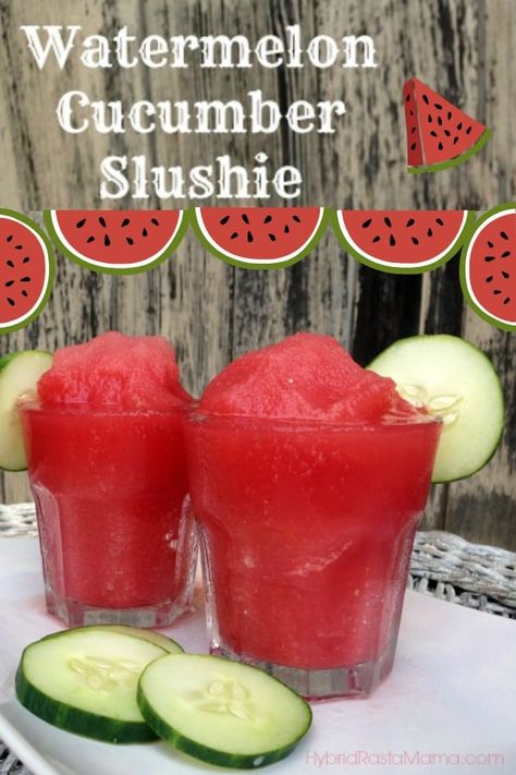 Nothing screams summer like ice cream, popsicles, BBQ, fresh salsas, grilled sweet non-GMO corn, agua frescas, lemonade, iced tea ... and slushies! If you haven't had a slushie yet, you've been missing out! Don't go another week without enjoying one of these Watermelon Cucumber Slushies! From HybridRastaMama.com #slushies #frozentreat #summer #recipes #summerfoods #frozendessert via @hybridrastamama Homemade Slushies, Lemonade Iced Tea, Slushie Recipe, Drink Recipes Nonalcoholic, Refreshing Drinks Recipes, Watermelon Recipes, Healthy Drinks Recipes, Ice Cream Popsicles, Frozen Drinks