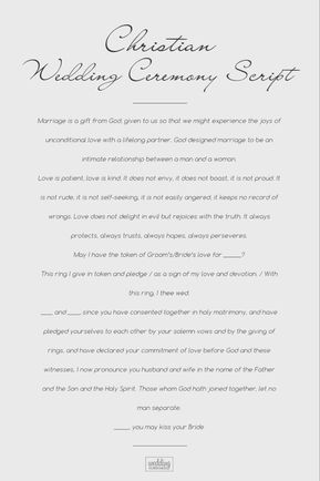 18 Sample Wedding Ceremony Scripts From Traditional To Non-Religious 2019 Wedding Ceremony Script Christian, Wedding Script For Officiant, Simple Wedding Ceremony Script, Christian Wedding Vows, Wedding Ceremony Outline, Wedding Vows Template, Ceremony Outline, Wedding Officiant Script, Ceremony Script