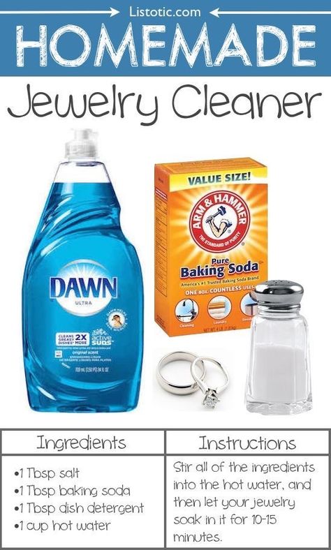 Homemade Jewelry Cleaner, Jewelry Cleaner Diy, Clean Baking Pans, Cleaner Recipes, Deep Cleaning Tips, Natural Cleaners, Household Cleaning Tips, Cleaning Recipes, Cleaners Homemade