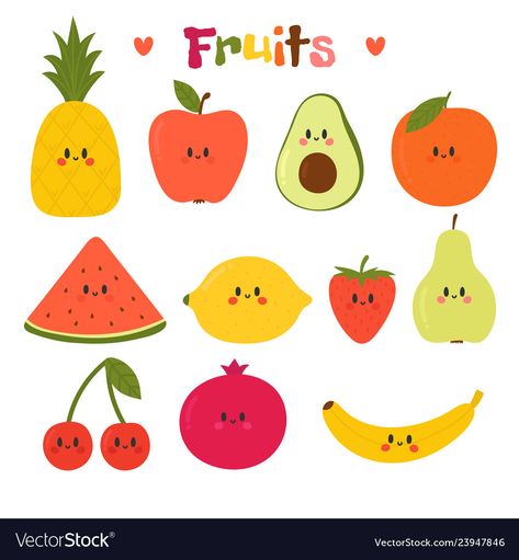 Fruit Illustration Cute, Healthy Food Cartoon Images, Kawaii Fruit Drawing, Fruits Cartoon Images, Cute Fruit Drawings, Healthy Food Cartoon, Orange Fruit Illustration, Cute Fruit Illustration, Healthy Food Illustration