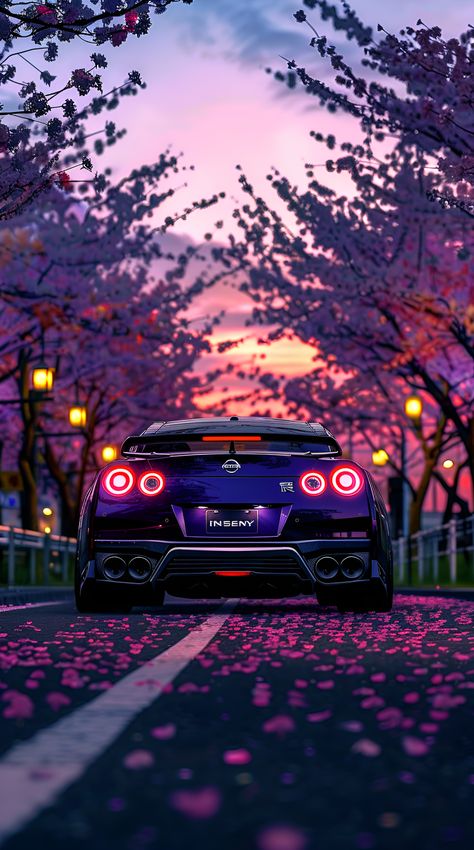 car, nissan, skyline, sakura, petals, road, dusk, headlights, art, ai (1622x2910) by ???ℯℯ? ℳℴ?ℯ??? ? Gtr R35 Wallpapers, Skyline Gtr R35, Sakura Petals, Nissan Gtr Wallpapers, Nissan Gt R R35, Car Nissan, Dark Green Wallpaper, Sports Car Wallpaper, Nissan Gtr R35