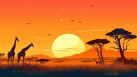 Safari africa Vectors | Free download Africa Animals, Neon Party, Vector Free Download, Landscape Illustration, Clay Ideas, Lion King, Art Ideas, Lion, Free Download