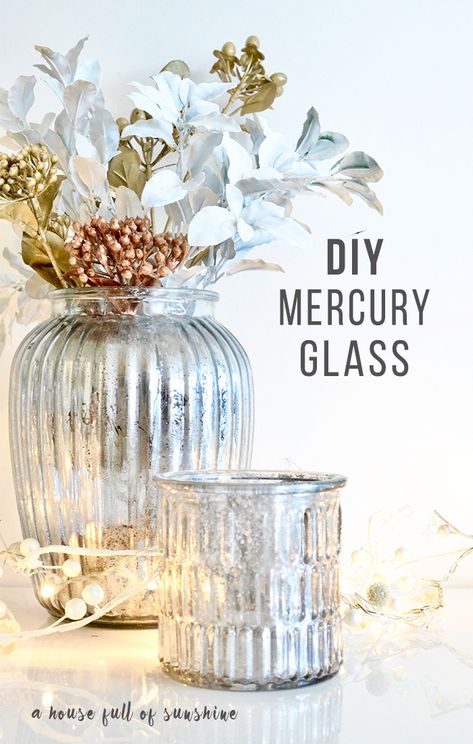 DIY faux mercury glass tutorial - so easy and simply gorgeous! What a beautiful idea for a Christmas table centrepiece. | A house full of sunshine Wedding Decorations Diy Centerpiece, Christmas Table Centrepiece, Mercury Glass Diy, Mercury Glass Vase, Mercury Glass Christmas, Christmas Table Centerpieces, Vase Crafts, Diy Christmas Decorations, Navidad Diy