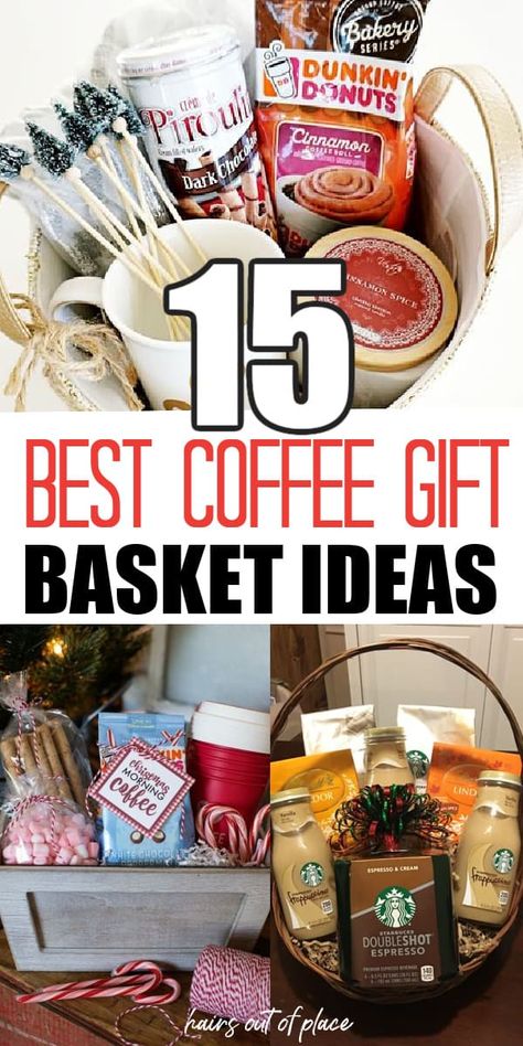 Diy Coffee Gift Basket, Coffee Gift Basket Ideas, Coffee Lovers Basket, Starbucks Gift Baskets, Raffle Gift Basket Ideas, Iced Coffee Gifts, Coffee Lover Gifts Basket, Coffee Basket, Homemade Gift Baskets