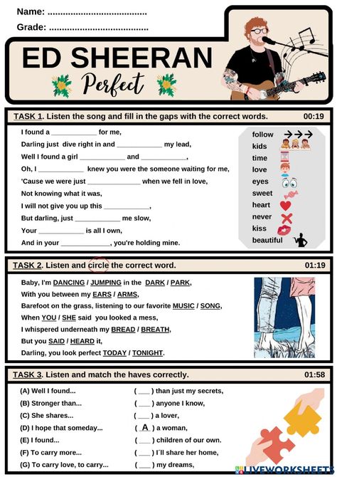 English Speaking Exercises, Can Worksheet, Song Listening, Song Worksheet, Listening Activities, English Today, Study English Language, Primary English, English Activities For Kids