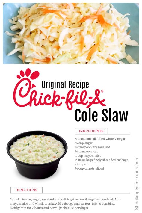 Chick-fil-A Cole Slaw, now discontinued, still remains a much-loved side dish. You can make it at home with their original recipe! #shockinglydelicious #chickfila #chickfilacoleslaw #coleslawrecipe Chic Filet Coleslaw, Coleslaw Chick Fil A, Chik Fil A Coleslaw Recipe, Chick Filet Coleslaw, Chic Fil A Coleslaw Recipe, Chick Fil A Slaw Recipe, Coleslaw Recipe Chick Fil A, Chick Fil A Cole Slaw Recipe, Chickfila Coleslaw Recipe