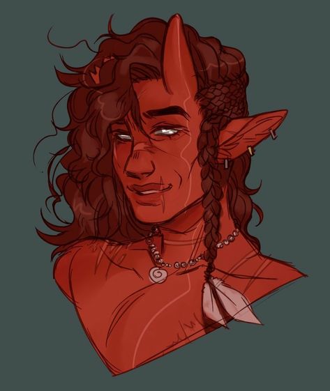 Red Skin Character, Tiefling Hairstyles, Fantasy Skin Tones, Dungeons And Dragons Characters, Dnd Art, Manta Ray, Character Design Male, Fantasy Inspiration, Plaits