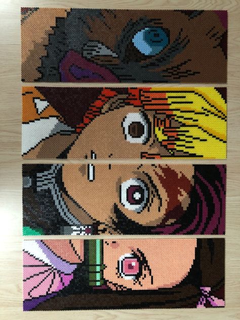 Demon Slayer Perler Beads, Demon Slayer Pixel Art, Perler Bead Ideas, Anime Perler, Christmas Perler Beads, Modele Pixel Art, Pearl Beads Pattern, Perler Art, Beads Design