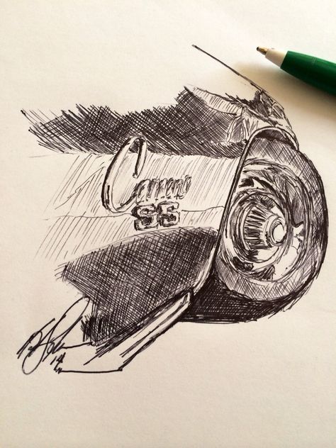 Pen sketch I did of a '69 Camaro SS... Camaro Tattoo, Camaro Drawing, Camaro Art, 1972 Camaro, Chevrolet Camaro 1969, Draw Cars, Camaro 1969, 67 Camaro, Biker Art