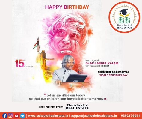 #trending #today #todayimportantpost #AbdulKalam #AbdulKalamBirthAnniversary #abjabdulkalam #Oct15 #Oct152022 #schoolofrealestate #students #StudentsDay2022 #studentsuccess #training #trainingcenter #certification #Certified #opportunity #Hyderabad #Realestate #realestatetraining #failure #sucess #motivation Abj Abdul Kalam Photo Hd, Apj Abdul Kalam Wallpaper Hd, Abdul Kalam Hd Images, Dr Apj Abdul Kalam Photo Hd, First Attempt In Learning, Motivational Photo, Apj Abdul Kalam, Good Morning Love Gif, Holi Photo