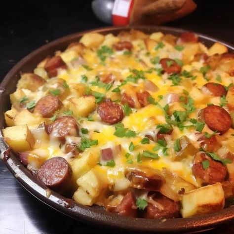 Cheese Potato Smoked Sausage Casserole - Life with Susan Potato Smoked Sausage Casserole, Smoked Sausage And Potato Recipe, Smoked Sausage Casserole, Sausage And Potato Bake, Kielbasa And Potatoes, Sausage Casserole Recipes, Oven Meals, Smoked Sausage Recipes, Cheese Potato