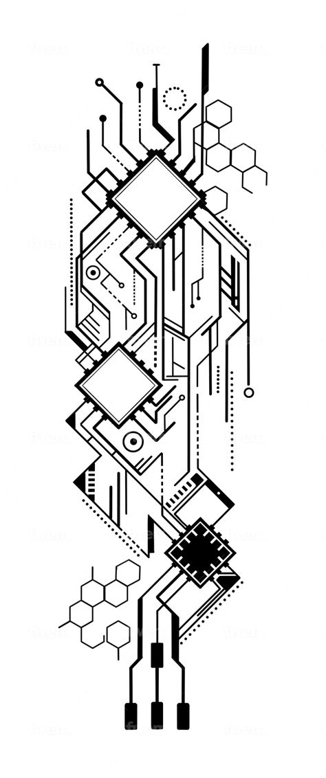 I will make quick geometric unique tattoo design for you Network Tattoo Design, Tech Sleeve Tattoo, Circuit Board Tattoo Design, Cyberpunk Forearm Tattoo, Cyberpunk Circuit Tattoo, Geometrical Tattoo Men, Geometric Elements Design, Mech Tattoo Design, Geometric Cyberpunk Tattoo