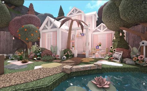 Bloxburg Fairycore, Fairycore House, Preppy Bloxburg, Blush House, Roblox Houses, Aesthetic Bloxburg, Bloxburg Layout, Bloxburg Rooms, Bloxburg Hacks