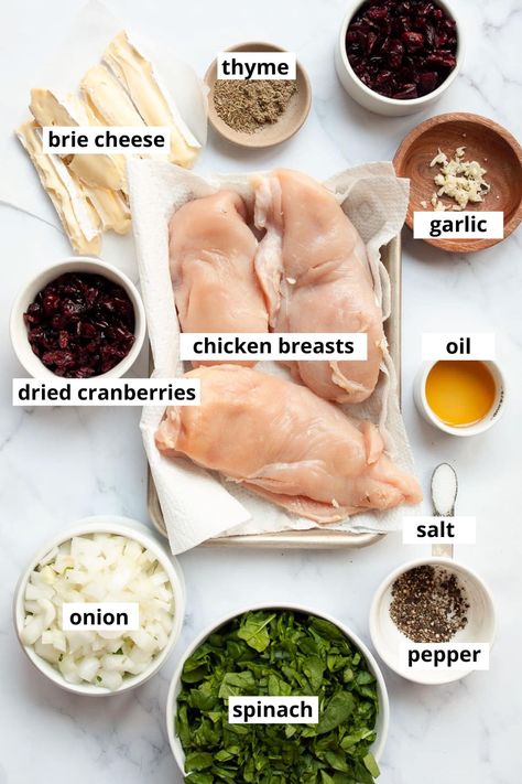 Cranberry and Brie Stuffed Chicken - iFoodReal.com Chicken Brie Recipe, Brie Stuffed Chicken, Cranberry And Brie, Spinach Stuffed Chicken Breast, Stuffed Chicken Breast Spinach, Chicken Recipes Boneless, Cranberry Chicken, Fancy Dinner Recipes, Brie Recipes