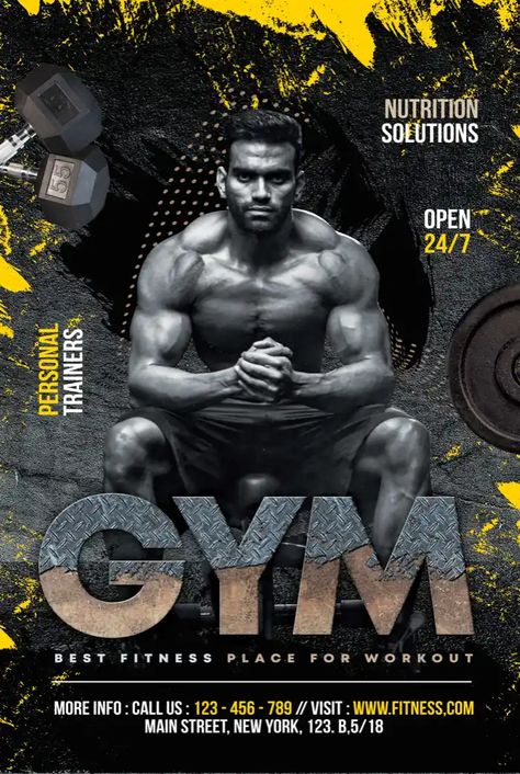 Download the Free Fitness Gym Poster Template! Opening Soon Gym Poster, Poster Gym Design, Gym Opening Poster, Workout Poster Design, Fitness Poster Design, Gym Poster Design, Posters In Photoshop, Free Poster Templates, Crossfit Wallpaper