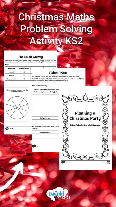 Looking for an educational Christmas themed activity? Challenge your KS2 child to plan a Christmas party with this fun maths resource pack. The pack takes you through planning a budget, with surveys to fill out for food, drinks, decorations and entertainment. This fun and challenging Christmas Maths Problem Solving activity is designed to help children use maths in real-life situations. Dive into maths festivities today! Christmas Maths Challenge, Math Problem Solving Activities, Year 5 Maths, Christmas Maths, Food Decorations, Problem Solving Activities, Challenges Activities, Math Problem Solving, Math Challenge