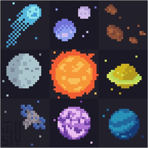 8 Bit Space Pixel Art, Science Pixel Art, Planet Pixel Art, Space Pixel Art, Pixel Space, Pixel Tattoo, Pixel Planet, Idle Game, 3d Pixel