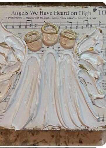 Canvas Angel Painting, Angel Wing Crafts Ideas, Easy Painting Ideas On Canvas Christmas Simple, Christmas Plaster Art, Painting With Modeling Paste, Christmas Crafts Painting, Angel Painting Easy, Cross Painting Ideas, Spackle Painting On Canvas