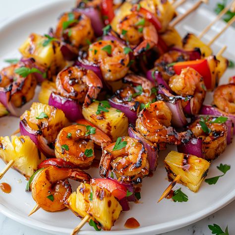 Tropical Shrimp, Honey Shrimp, Pineapple Shrimp, Seafood Dish Recipes, Grilled Shrimp Skewers, Juicy Shrimp, Grilled Shrimp Recipes, Shrimp Skewers, Pineapple Recipes