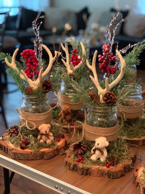 Deer Theme Christmas Tree, Dollar Store Baby Shower Ideas, Deer Baby Shower Boy, Hunting Baby Shower Theme, Deer Baby Shower Decorations, Baby Shower Center Piece, Deer Birthday, Bombay Chest, Lumber Jack