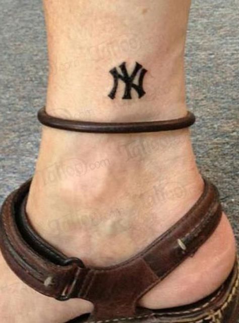 Yankees Logo Tattoo, Yankees Tattoo, Ankle Tats, Running Tattoos, Tattoo On Ankle, Ny Yankees Logo, Baseball Tattoos, State Tattoos, New York Tattoo