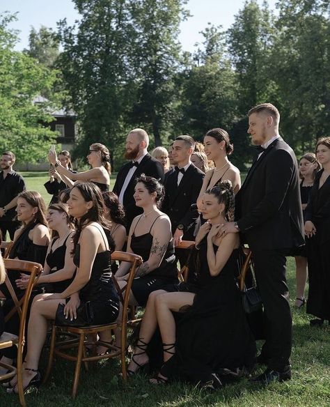 Wedding Guests Black Outfits, All Black Wedding Guest Outfit, Black Wedding Guest Outfits, Formal Wedding Guest Attire, Wedding Guests Photos, Wedding Reception Guest, Vision 2024, Black And White Wedding Theme, Black Tie Attire