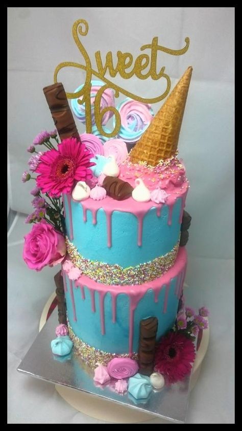 16th Birthday Cake Ideas, Fun Cake Ideas, 16th Birthday Cake For Girls, Sweet 16 Cupcakes, Cake With Nutella, Nutella Ganache, 16th Birthday Cake, Sweet Sixteen Cakes, Candyland Cake