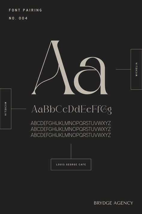 Level up your branding with the perfect font pairing by Brydge Agency. ///// ⁠ hello@brydgeagency.com brydgeagency.com #fontpairing #typography #branding Luxury Brand Fonts, Old Money Design, Fonts Pairing, Classy Typography, Rustic Typography, Elegant Typeface, Best Fonts For Logos, Modern Fonts Free, Timeless Font