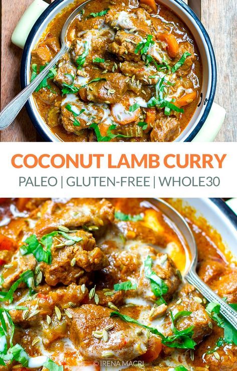 Delicious Coconut Lamb Curry (Paleo, Gluten-free, Dairy-free, Whole30) #lamb #curry #indian #paleo #glutenfreerecipes #glutenfree #lambrecipes #coconut #curryrecipes Lamb Curry Recipes, Curry Indian, Chopped Kale, Heart Recipes, Lamb Dishes, Lamb Curry, Lamb Stew, Stew Recipe, Curry Recipe