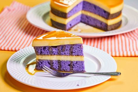 Ube Leche Flan Cake | New Gen Baker Ube Flan Cake Recipe, Ube Leche Flan Cake, Leche Flan Cake Recipe, Ube Flan, Leche Flan Cake, Ube Cake, Filipino Dessert Recipes, Custard Cake Recipes, Ube Recipes