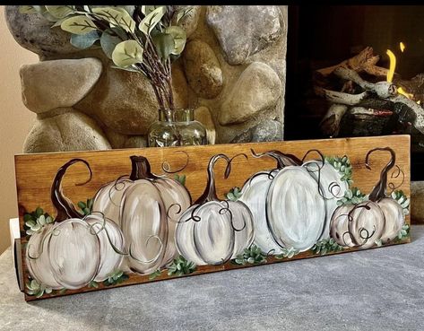 Fall Sign Painting Ideas, Diy Pumpkin Painting Canvas, Halloween Art Painting Canvases, Fall Diy Projects Home Decor, Fall Paintings On Wood, Pumpkin Signs Wooden Painted, Fall Pumpkins Painting, Zantangle Art, Fall Wood Crafts