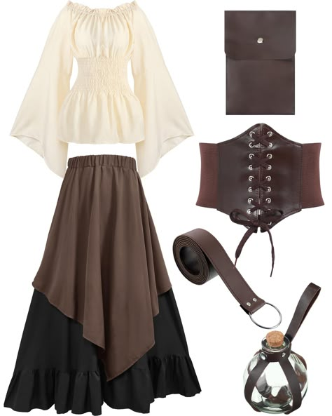 PRICES MAY VARY. Leather What's Included in the Package: the package comes with 1 piece of potion bottle with cork, 1 piece of pouch, 1 piece of leather belt, and 1 piece of corset waist belt, and 1 piece of Victorian dress, you can wear them in a suit, or wear them separately Renaissance Dress Costume: our dress is design in classic beige and brown colors, vintage and elegant, delicate and nice looking, you can tie the waist belt to show your body shape well, making you look more eye catching D Halloween Pirate Costume, Corset Waist Belt, Fair Outfits, Irish Women, Basic Hoodie, Corset Belt, Linen Shirt Dress, Pirate Costume, Potion Bottle