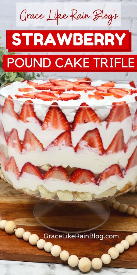 Wow your friends and family with this amazing Strawberry Pound Cake Trifle recipe! :strawberry: This delightfully layered dessert is perfect for a crowd and features soft pound cake, juicy strawberries, and a velvety filling. Pin this must-try recipe and watch everyone dig in with delight at your next gathering. Pound Cake Trifle Recipes, Pound Cake Trifle, Angel Food Trifle, Angel Food Cake Trifle, Keto Strawberry Cheesecake, Trifle Recipes Easy, Cake Trifle, Strawberry Angel Food Cake, Angel Food Cake Desserts