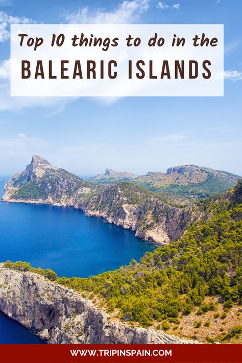 "Escape to paradise and discover the top 10 things to do in the beautiful Balearic Islands! From stunning beaches to historic landmarks and delicious cuisine, there's something for everyone to enjoy. #BalearicIslands #Spain #TripInSpain #BeachVibes #IslandLife #TravelGoals #Wanderlust #AdventureSeeker #CultureEnthusiast #FoodieHeaven" Coast Of Spain, Balearic Islands, Travel Goals, Island Life, Adventure Awaits, Vacation Destinations, The Coast, Places To See, For Everyone