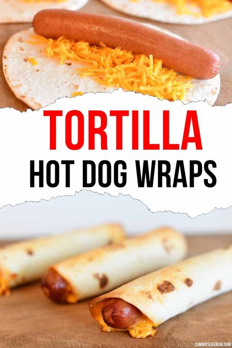 Hotdogs Wrapped In Tortillas, Hot Dog Wraps Tortillas, Dinners With Hotdogs, Hot Dog Wrap, Hot Dog Snacks, Hot Dog Ideas Dinners, Hot Dog Tortilla, Recipes Using Hot Dogs, Healthy Hot Dog Recipes