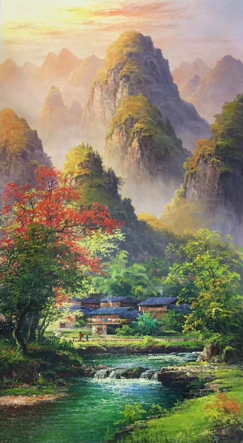 ID=760; size:80x150cm(33"x60"inch); 100% hand-made oil painting,decoration,murals,Art,Home Decor,Wall Decor,Abstract,Simple,modern,canvas; What To Paint On Canvas, What To Paint, Versailles Garden, Magic Places, Chinese Landscape Painting, Landscape Photography Tips, Chinese Landscape, Canvas Painting Diy, Paint On Canvas