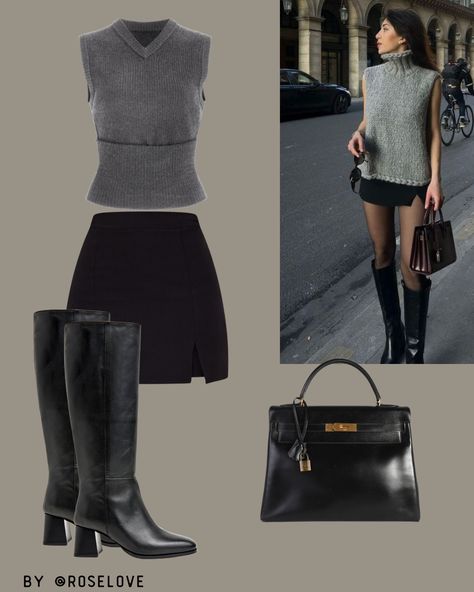 Elevate Your Look with This Chic Outfit! 🌟  Step out in style with a sleek grey sleeveless top paired with a black mini skirt. Complete the look with elegant black knee-high boots and a sophisticated handbag.  ✨ Modern & Stylish ✨ Effortlessly Chic  Tap the link in our bio to shop now! 🌹✨  #ChicFashion #StylishOutfit #ShopNow #ElegantStyle #Fashionista Skort Outfits, Skort Outfit, Transitional Outfits, Black Knee High Boots, Transition Outfits, Black Knees, Chic Outfit, Black Mini Skirt, Black Mini