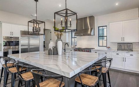 Kitchen Island Size Guidelines - Designing Idea Square Island Kitchen, Kitchen Island For Dining, Kitchen Island With Seating For 6, Kitchen Island With Seating For 4, Square Island, Kitchen Island Size, Kitchen With Big Island, Kitchen Island Dimensions, Island Seating